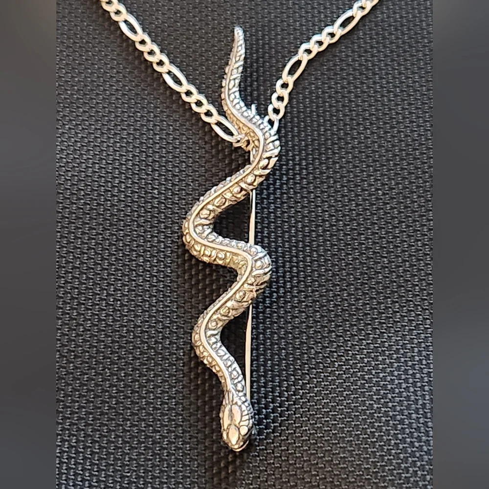 Vintage Sterling Silver Snake Brooch Lapel Pin - Picture 4 of 5